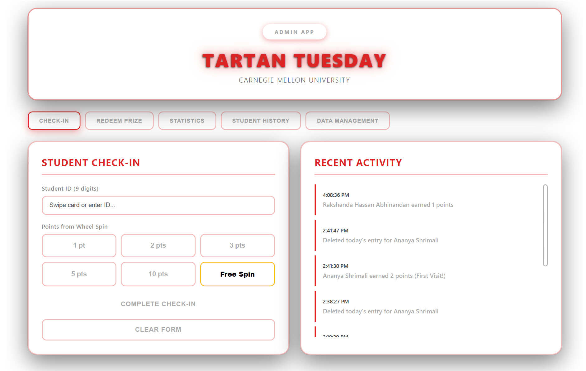 Tartan Tuesday App Interface